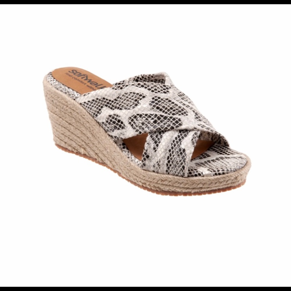 NEW SoftWalk Halsey Espadrille Wedge Snake Sandal (Women) 10M, BLACK/WHITE SNAKE